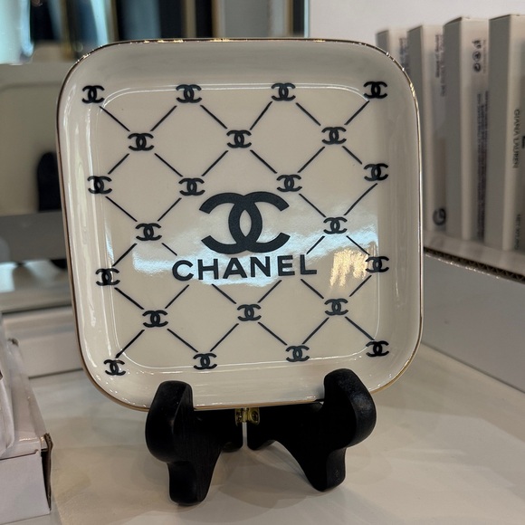 CHANEL Other - CHANEL Cream and Black Logo Porcelain Accent Tray